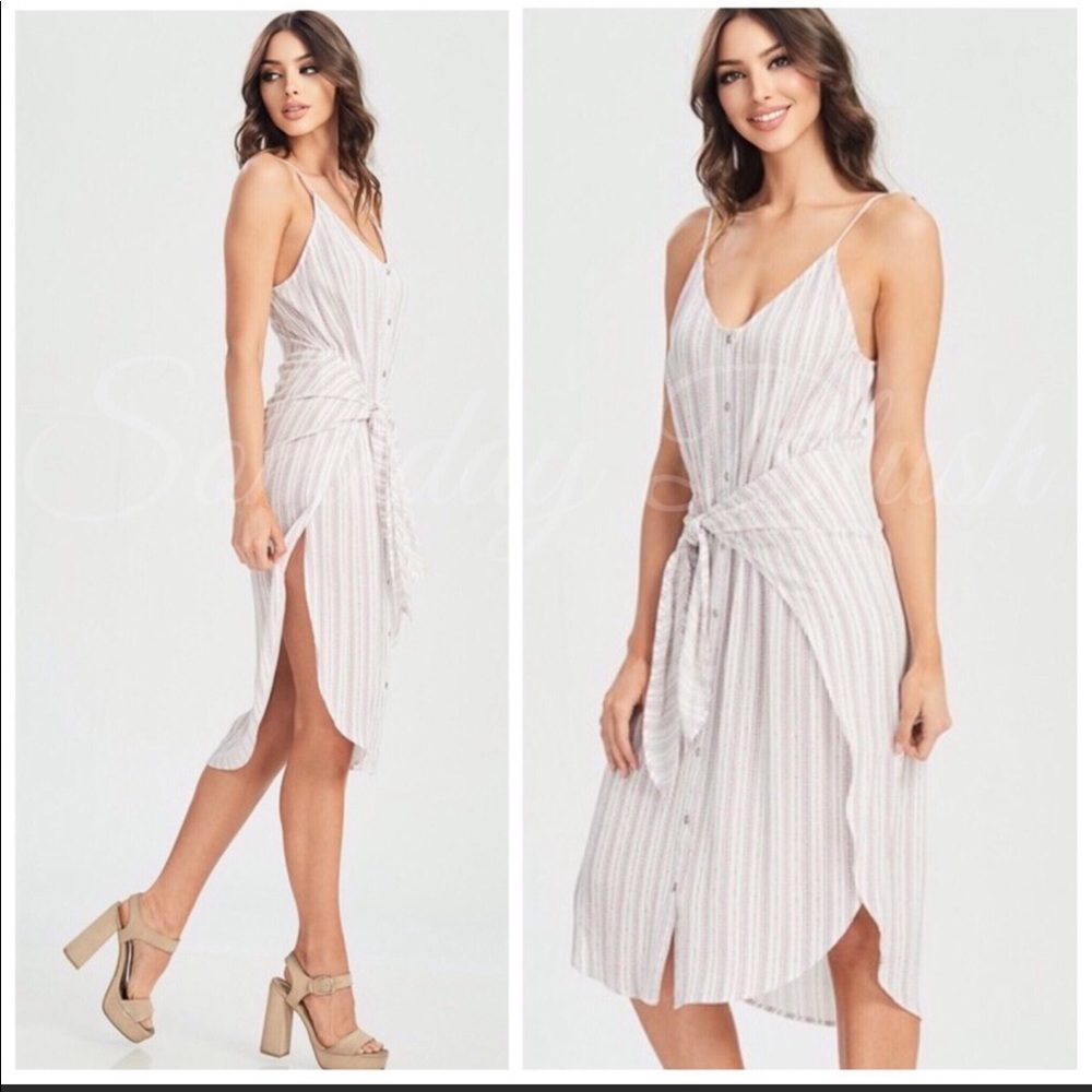 🎉Last One! Off White Front Tie Midi Dress!